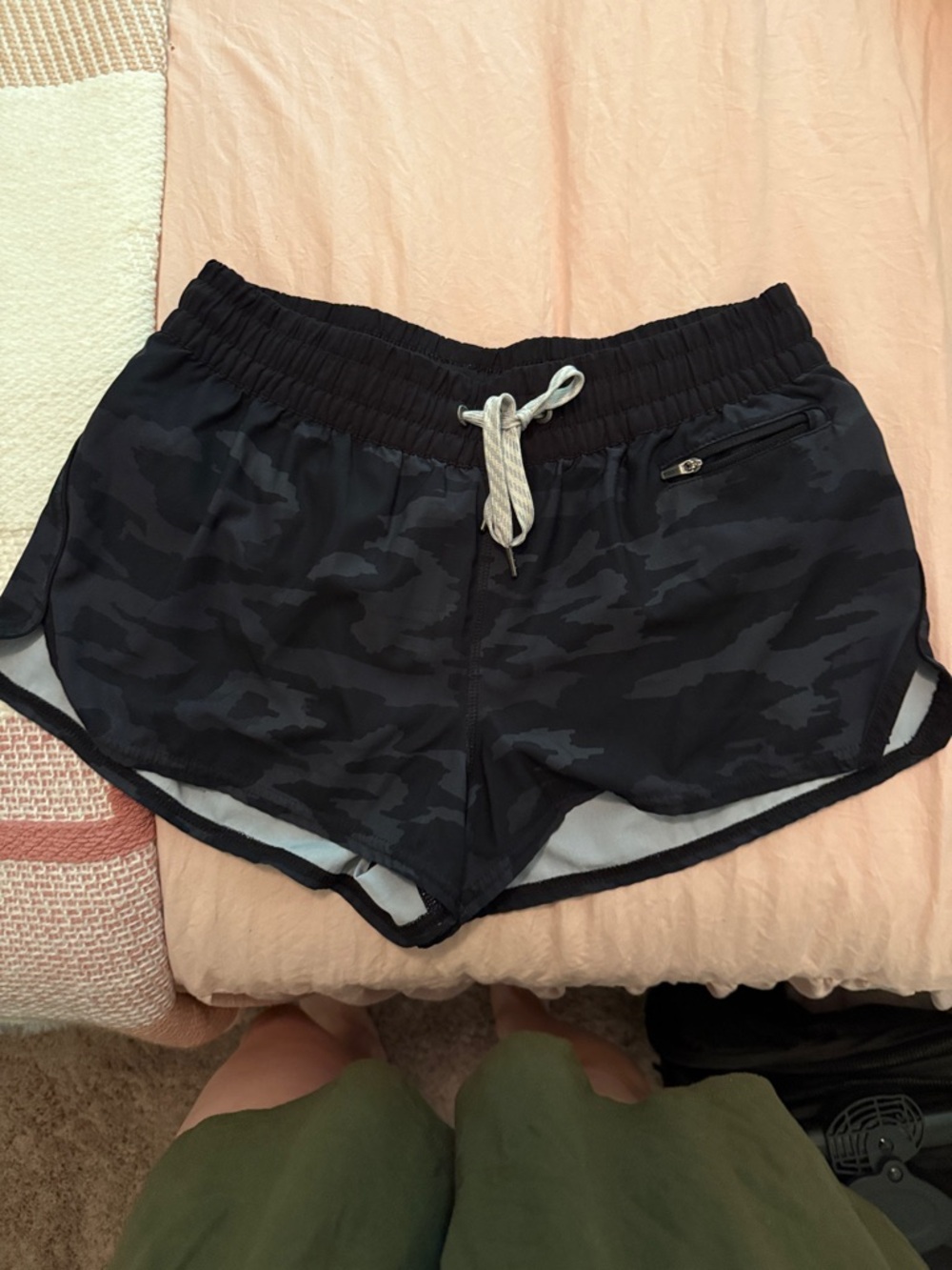 Vuori Black Camouflage Athletic Shorts with Zip Pocket